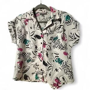 Small Vintage retro 80s button up shirt bold abstract tropical leaves